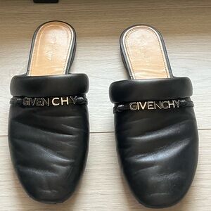 Givenchy Black Leather Mules with Logo Accent